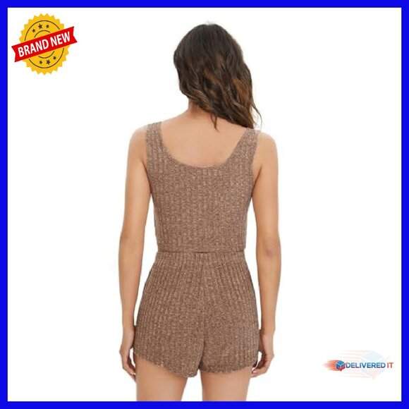 Ribbed Knit Button Front Tank & Shorts Pajama Set - Soft Lounge Wear - Picture 4 of 7